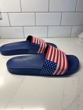 adidas Red, White & Blue Flag Slide Sandals